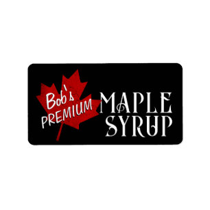Maple Syrup Red Grunge Maple Löv på Black Adressetikett