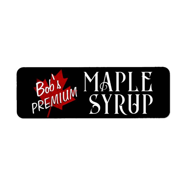 Maple Syrup Red Grunge Maple Löv på Black Returadress Etikett (Framsidan)