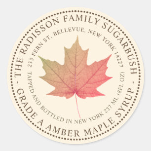 MAPLE SYRUP STATE NAMN LABEL IVORY RUNT KLISTERMÄRKE
