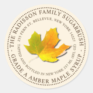 MAPLE SYRUP STATE NAMN LABEL IVORY RUNT KLISTERMÄRKE