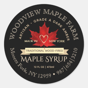 Maple Syrup Traditional Wood-fire med Red Löv Runt Klistermärke