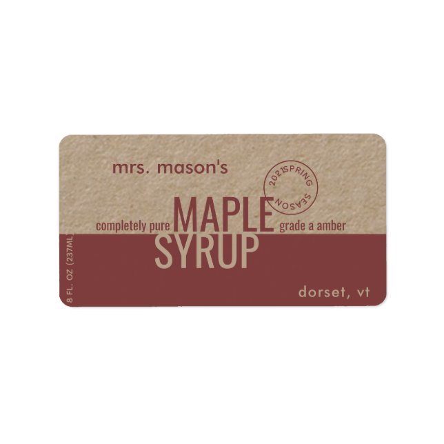 Maple Syrup Vår Season Kraft och Brown-etikett Adressetikett (Framsidan)