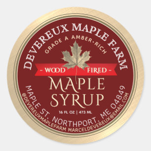 Maple Syrup Wood Fired Banner Guld Löv Clas Runt Klistermärke