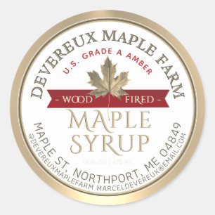 Maple Syrup Wood Fired Banner Guld Löv Runt Klistermärke
