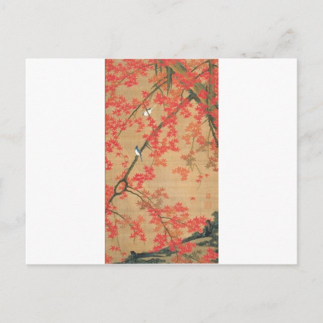 Maple Träd och Small Birds by Ito Jakuchu Vykort (Framsida)
