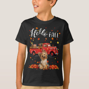 Maple Yorkshire Terrier Hund Löv Fall Autumn Red T Shirt