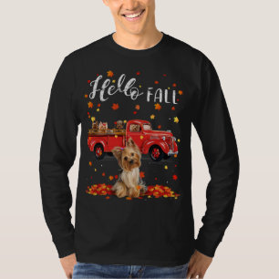 Maple Yorkshire Terrier Hund Löv Fall Autumn Red T Shirt
