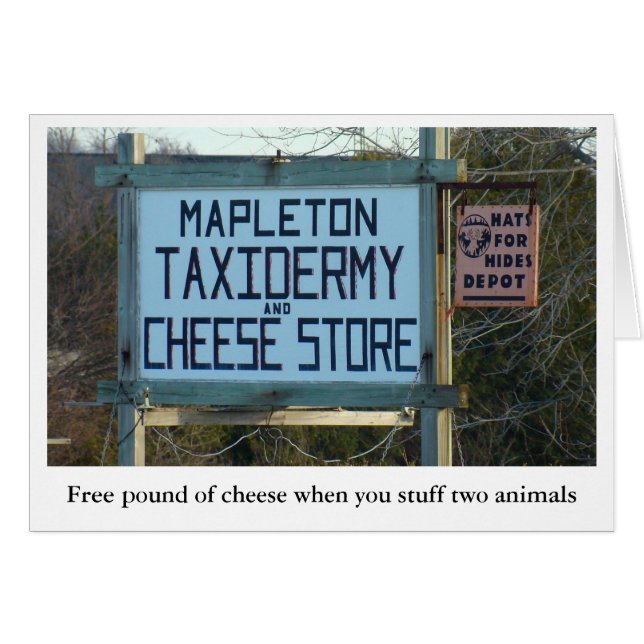 Mapleton taxidermy & ost shop OBS kort (Framsidan Horizontal)