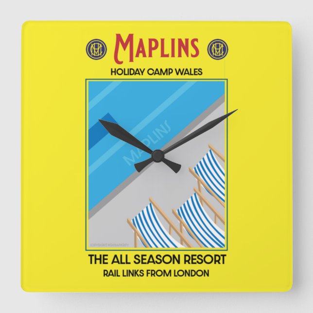 Maplins Vintage British Helgdag Camps  Fyrkantig Klocka (Framsida)