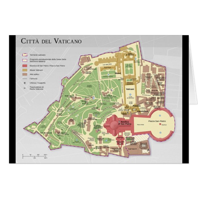 Mappa della Città del Vaticano Diagma Vatican Hälsningskort (Framsidan Horizontal)