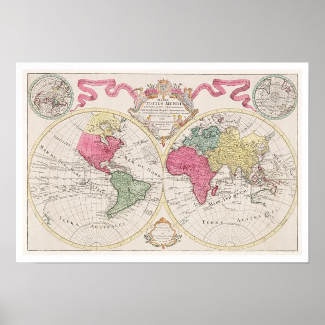 "MAPPA TOTIUS MUNDI" 1682 BY GUILIELMUM DE L'ISLE POSTER (Framsidan)