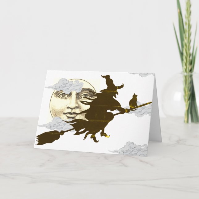 Mappat gratulationskort WITCH with BLACK CAT Kort (Framsida)