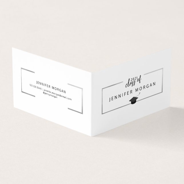 Mappat Namn-kort för Elegant i Studenten Silver Visitkort (Utsida)