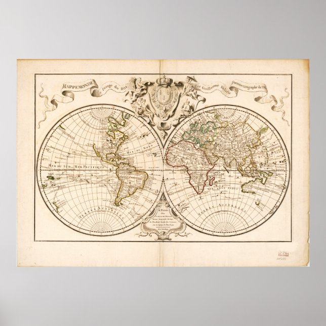 Mappemonde a l'use du roy (World Map från 1720) Poster (Framsidan)