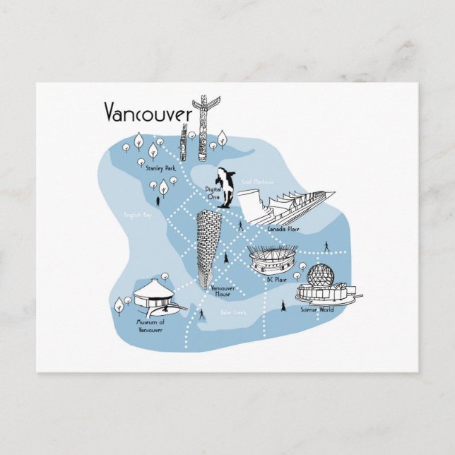Mapping Vancouver - Blue Vykort (Framsida)