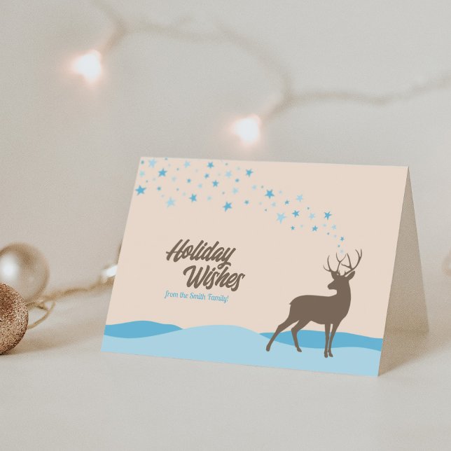 Mappkort för Önskemål i Stollig hjort Kort (Whimsical woodland deer Holiday Wishes Folded Greeting Card.)