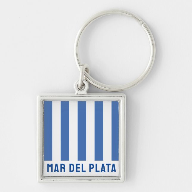 Mar del Plata (Flagga), Argentina Fyrkantig Silverfärgad Nyckelring (Framsidan)