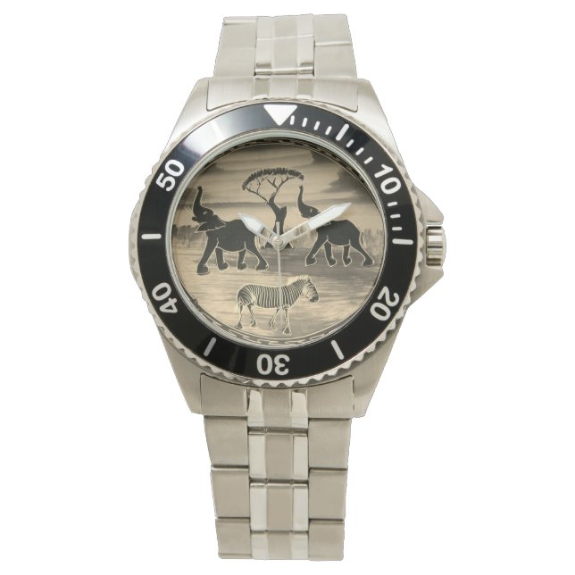 Mara Trumpet Glory Afrikansk Elefant Zebra Olja Sm Armbandsur (Framsida)