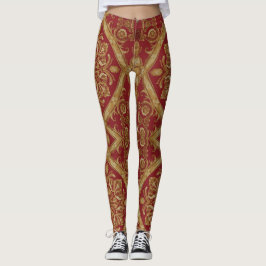 Mara Trumpet Glory Golden Red Ornate: Luxury Ath Leggings