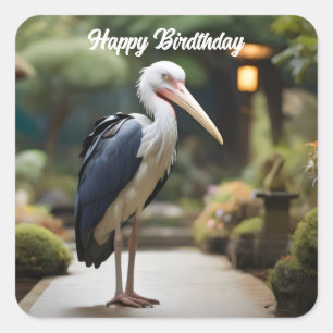 Marabou stork i japansk trädgård fyrkantigt klistermärke