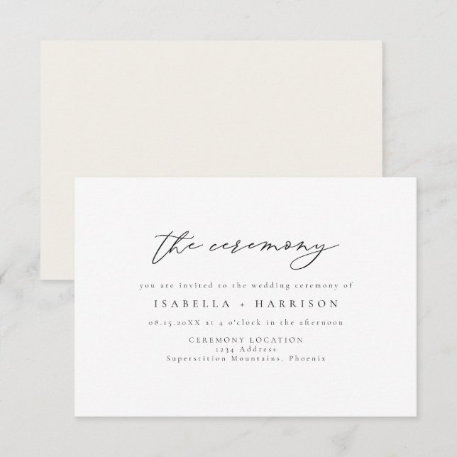 MARAH Elegant Minimalist Bröllop Ceremony Infoga Inbjudningar (Fram/baksida)