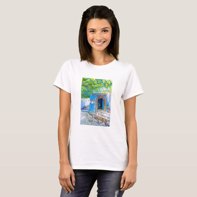 Marakech, vacker moroccan city-färg t shirt (Hel framsida)
