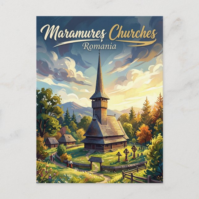 Maramureș Träkyrkor Rumänien Vykort (Framsida)