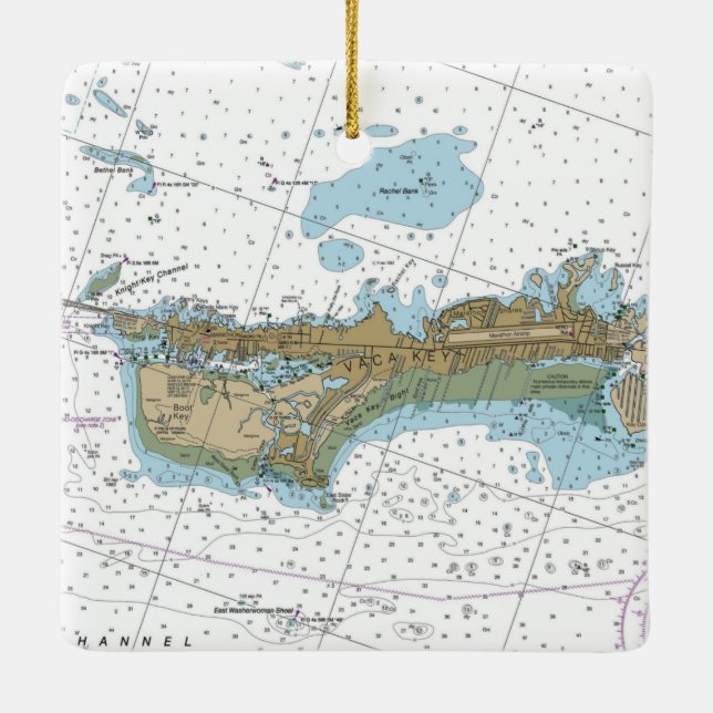 Marathon Florida Nautical Chart Vaca Nyckel Julgransprydnad Keramik (Baksida)