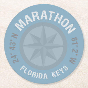 Marathon Florida Nycklar Latitude Longitude Nautis Underlägg Papper Rund