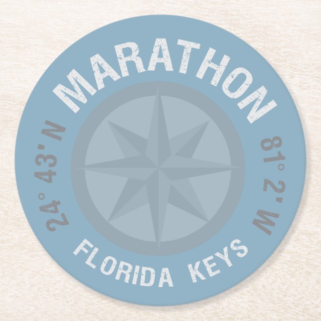 Marathon Florida Nycklar Latitude Longitude Nautis Underlägg Papper Rund (Framsidan)