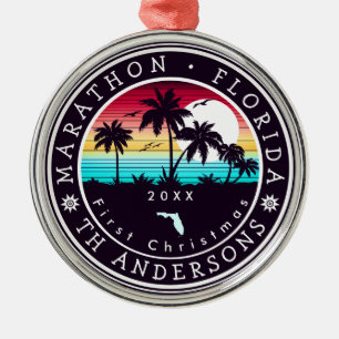Marathon Florida Retro Sunset Handflatan Träd 80-t Julgransprydnad Metall