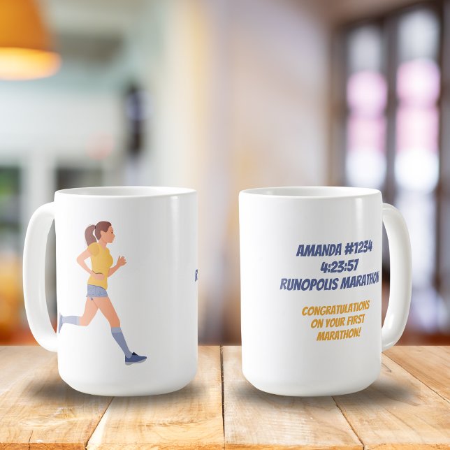 Marathon Woman Namn Time and Location Personlig Kaffemugg (Skapare uppladdad)
