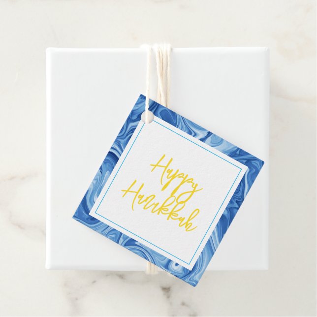 Marbelied Paint Swirl Art Helgdag Lycklig Hanukkah Gåvor Etiketter (På plats)