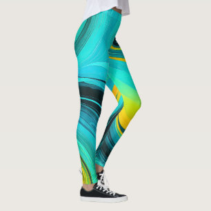 ’Marbella’ Blue Gult Swirls Vågar Leggings