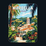 Marbella Spain Illustration Travel Art Vintage Magnet<br><div class="desc">Marbella retro-vektorns resedesign. Marbella,  en glamorös kuststad på Spaniens Costa del Sol,  är känd för sina gyllene stränder,  lyxområden och ett sjudande nattliv.</div>