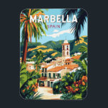 Marbella Spain Illustration Travel Art Vintage Magnet<br><div class="desc">Marbella retro-vektorns resedesign. Marbella,  en glamorös kuststad på Spaniens Costa del Sol,  är känd för sina gyllene stränder,  lyxområden och ett sjudande nattliv.</div>