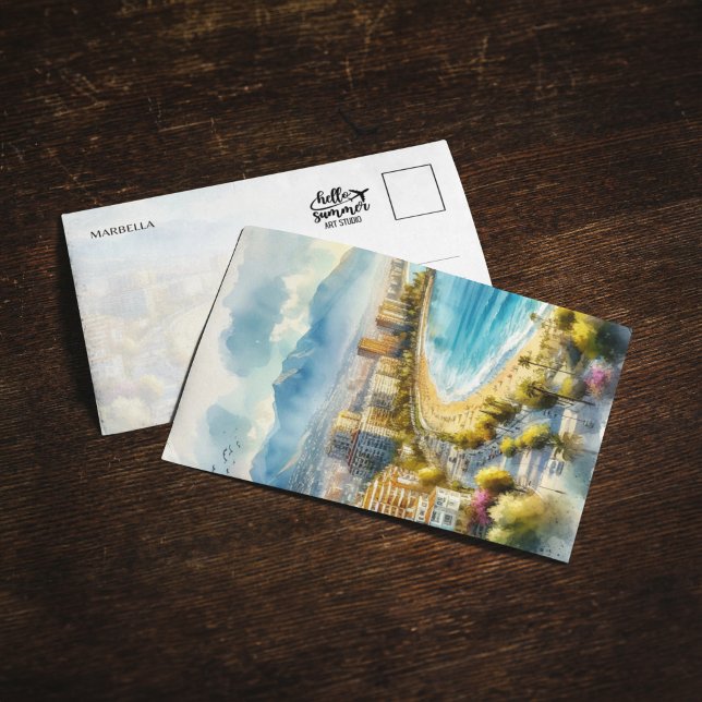 Marbella Spain Watercolor Postcard Inbjudningar (Skapare uppladdad)