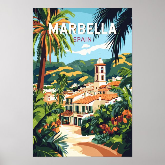 Marbella Spanien Illustration Resa Konst Vintage Poster (Framsidan)
