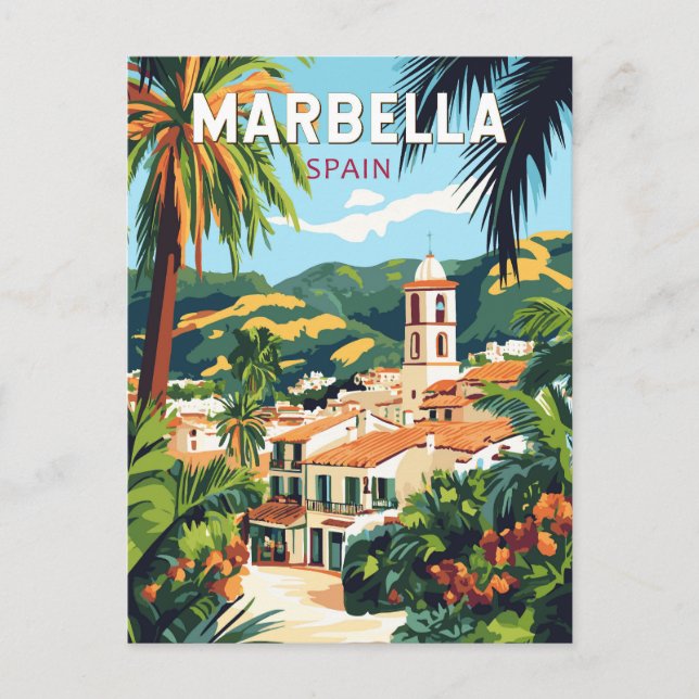 Marbella Spanien Illustration Resa Konst Vintage Vykort (Framsida)