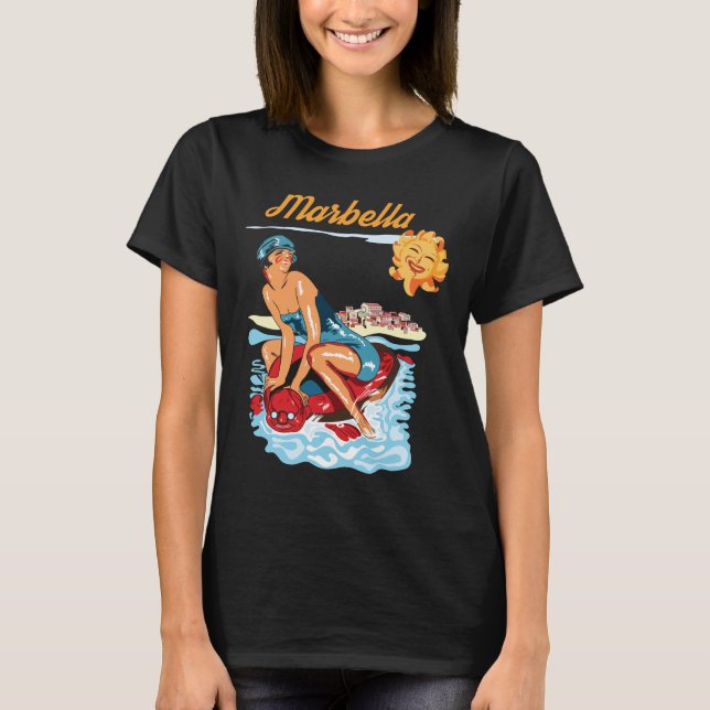 Marbella Spanien Kust Retro Resa T-Shirt (Framsida)