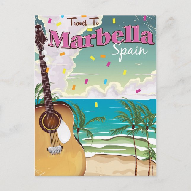 Marbella spansk vintage semesterplakat vykort (Framsida)