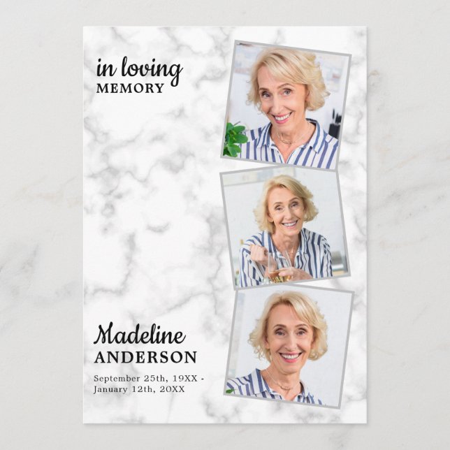 Marble 3 Photo Order of Service Memorial Funeral Program (Framsida)