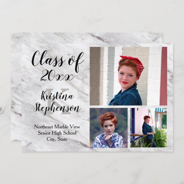 Marble 3 Photo School Studenten-meddelande Inbjudningar (Fram/baksida)