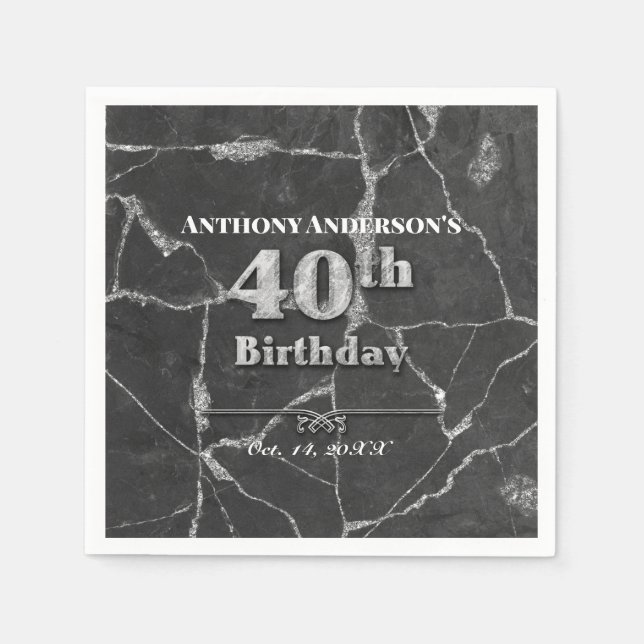 Marble 40 Birthday Party Pappersservett (Framsidan)