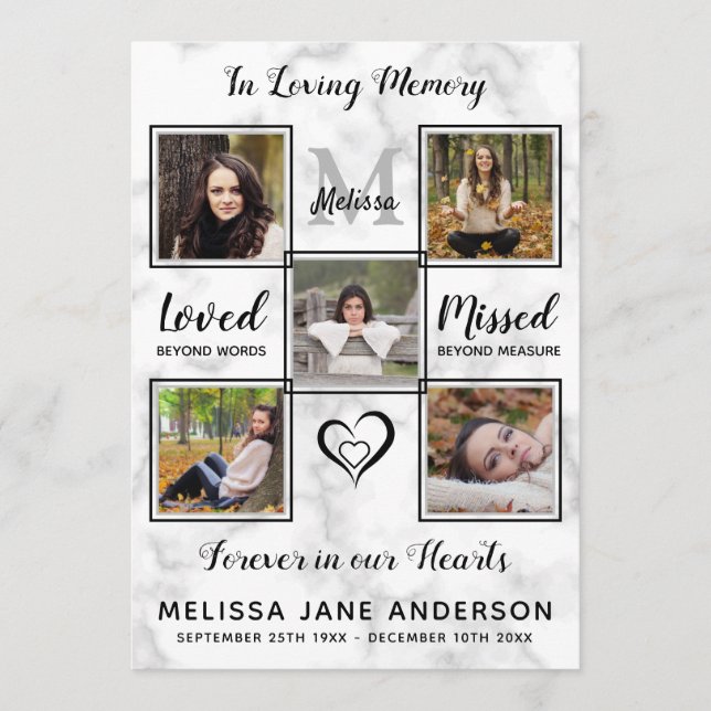 Marble 5 Photo Memorial Order of Service Funeral Program (Framsida)