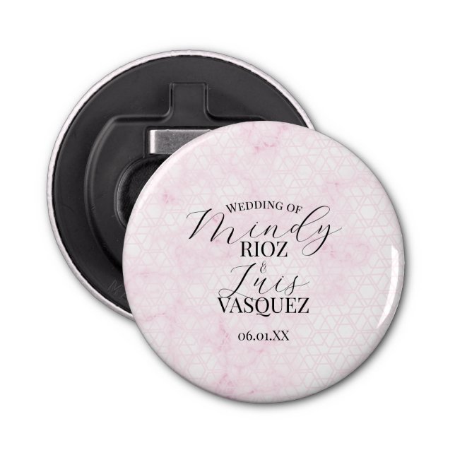Marble Abstract Pink Wedding Script Black  Flasköppnare (Framsidan)