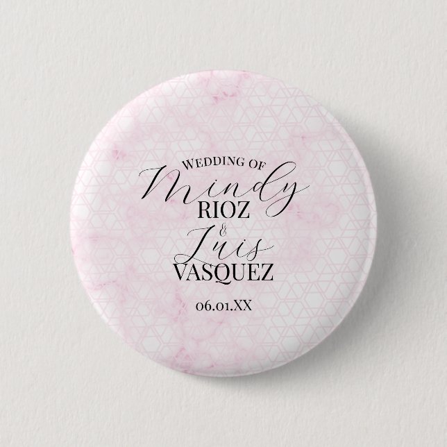 Marble Abstract Pink Wedding Script Black  Knapp (Framsida)