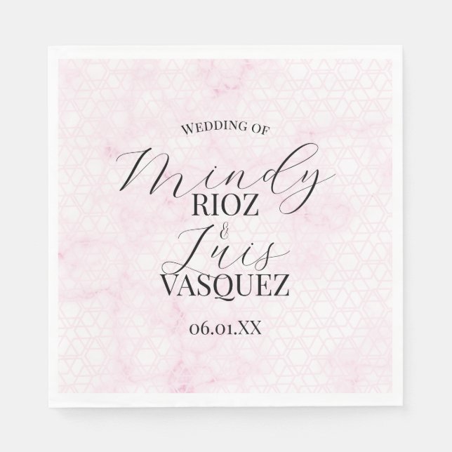 Marble Abstract Pink Wedding Script Black  Pappersservett (Framsidan)