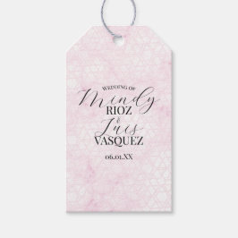 Marble Abstract Pink Wedding Script Black  Presentetikett