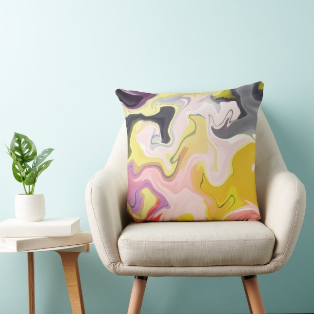 Marble Abstrakt Black och Gult Dekorativ kudde (Stol)